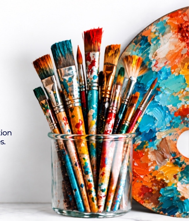 Paintbrushes and colourful artist palette